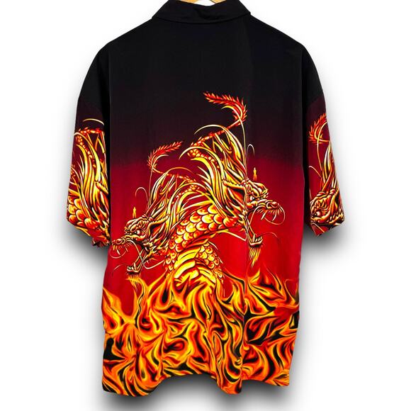 Vintage Y2K MT:2 Fire Dragon Short Sleeve Button Front Shirt Black Red Size XL - Picture 6 of 7